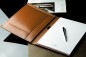 Preview: Schreibmappe DIN A4, incl. Memoblock CAMBRIDGE Top Grain Rindleder hellbraun